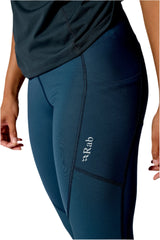 Rab Women's Torque Tights in Tempest Blue - hip pocket detail (cropped)
