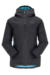 Rab Women's Valiance Waterproof Down Jacket in Black/Aquamarine - front