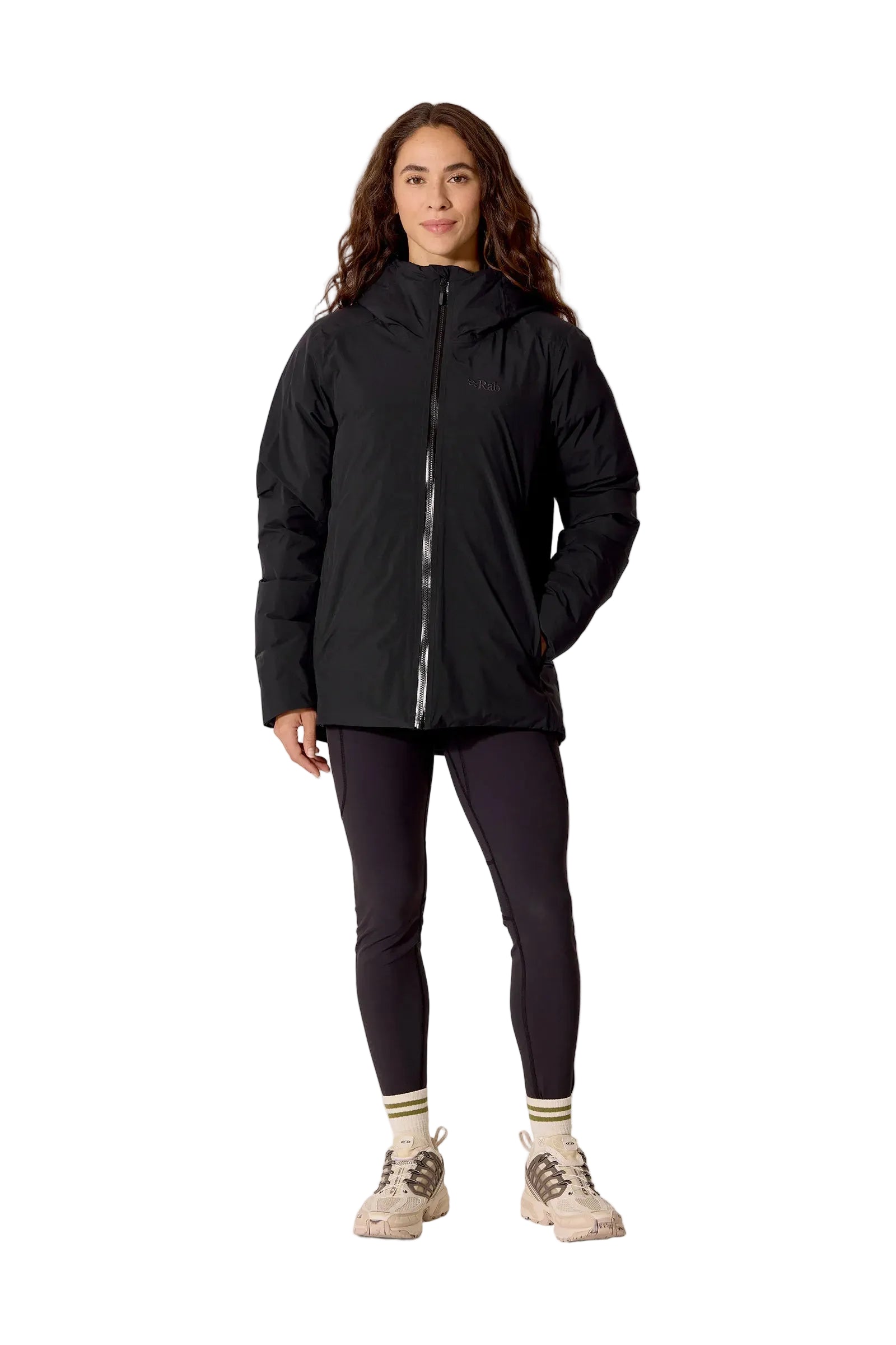 Rab Women's Valiance Waterproof Down Jacket in Black - worn