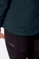 Rab Women's Valiance Waterproof Down Jacket in Galaxy Blue - hem detail