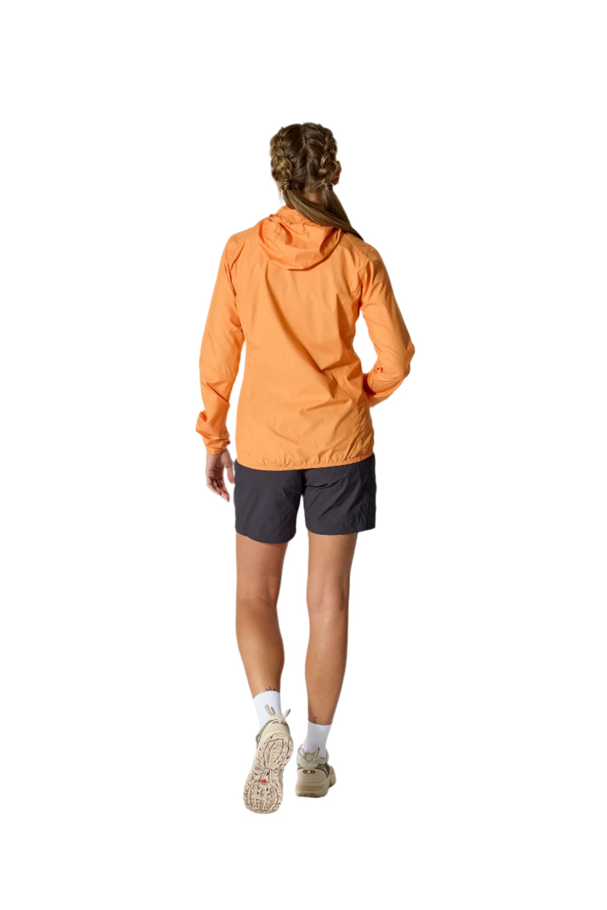Rab Women's Windgather Hooded Jacket in Orange - worn back