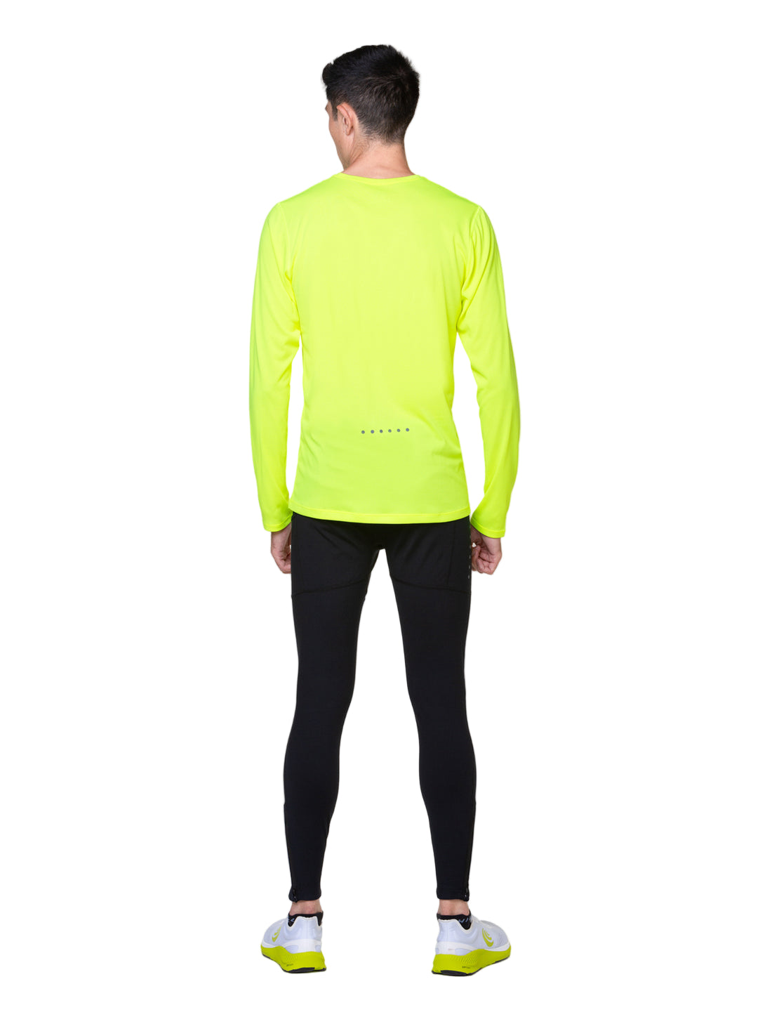 Ronhill Men's Core L/S Tee in Fluo Yellow/Black - worn, back