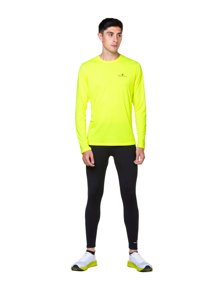 Ronhill Men's Core L/S Tee in Fluo Yellow/Black - worn, front