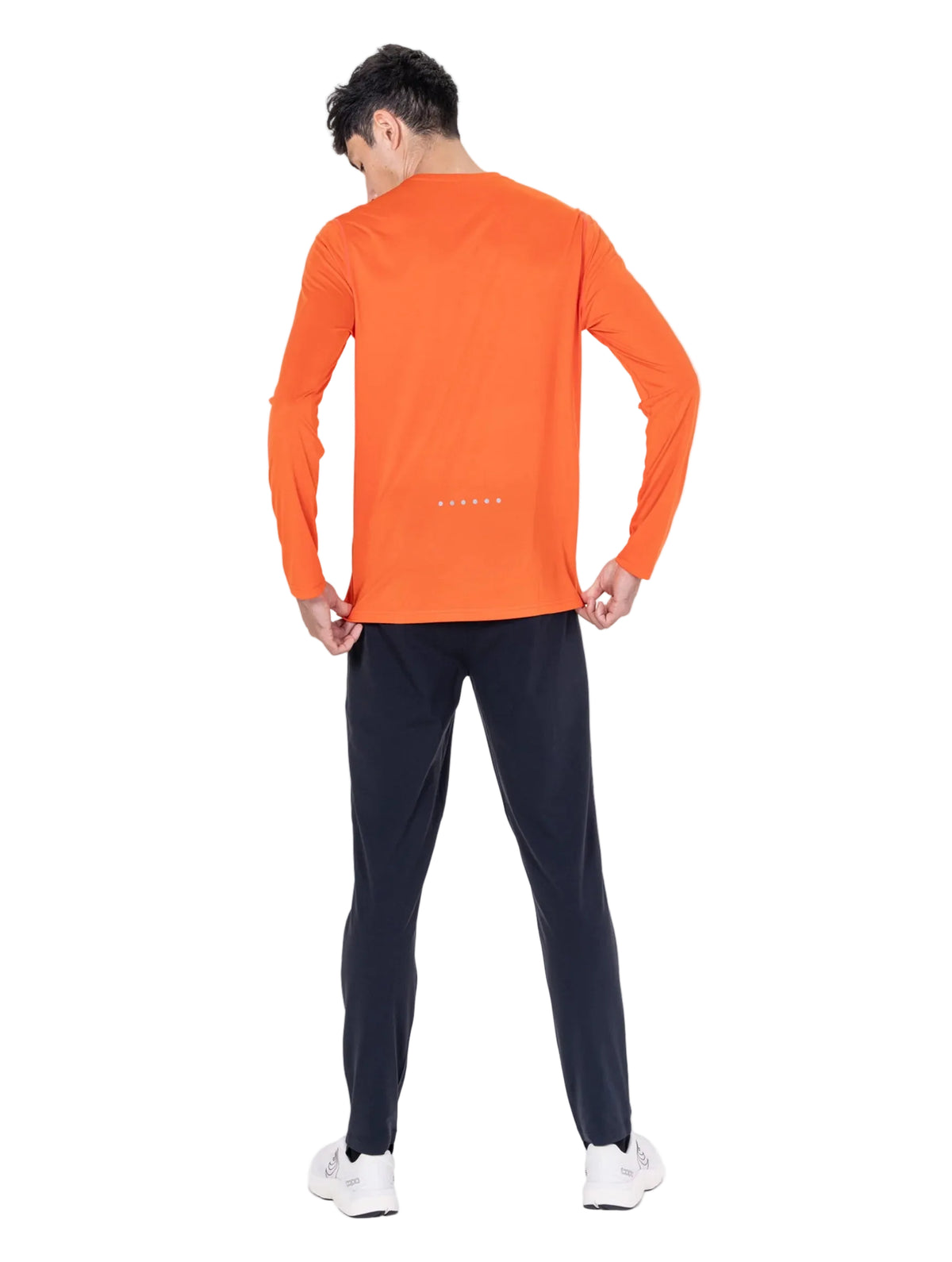 Ronhill Men's Core L/S Tee in Ronhill Red - worn, back, walking