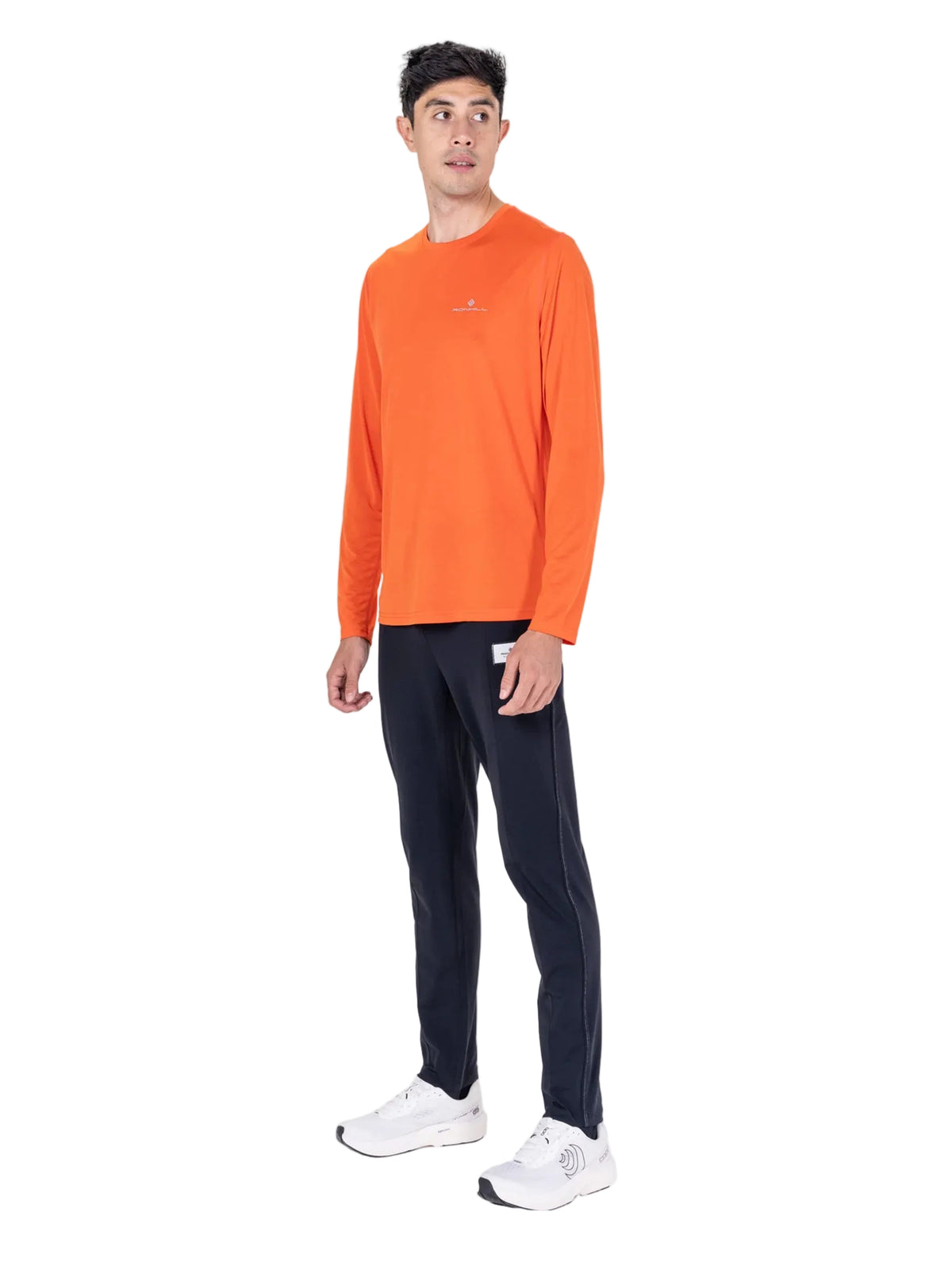 Ronhill Men's Core L/S Tee in Ronhill Red - worn, front, standing