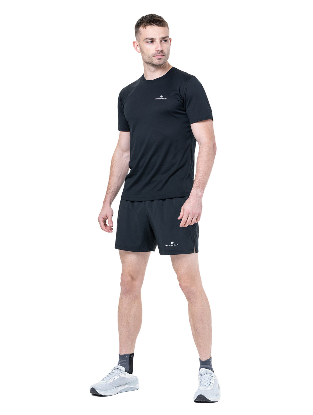 Ronhill Men's Core S/S Tee in Black/Bright White - worn, front
