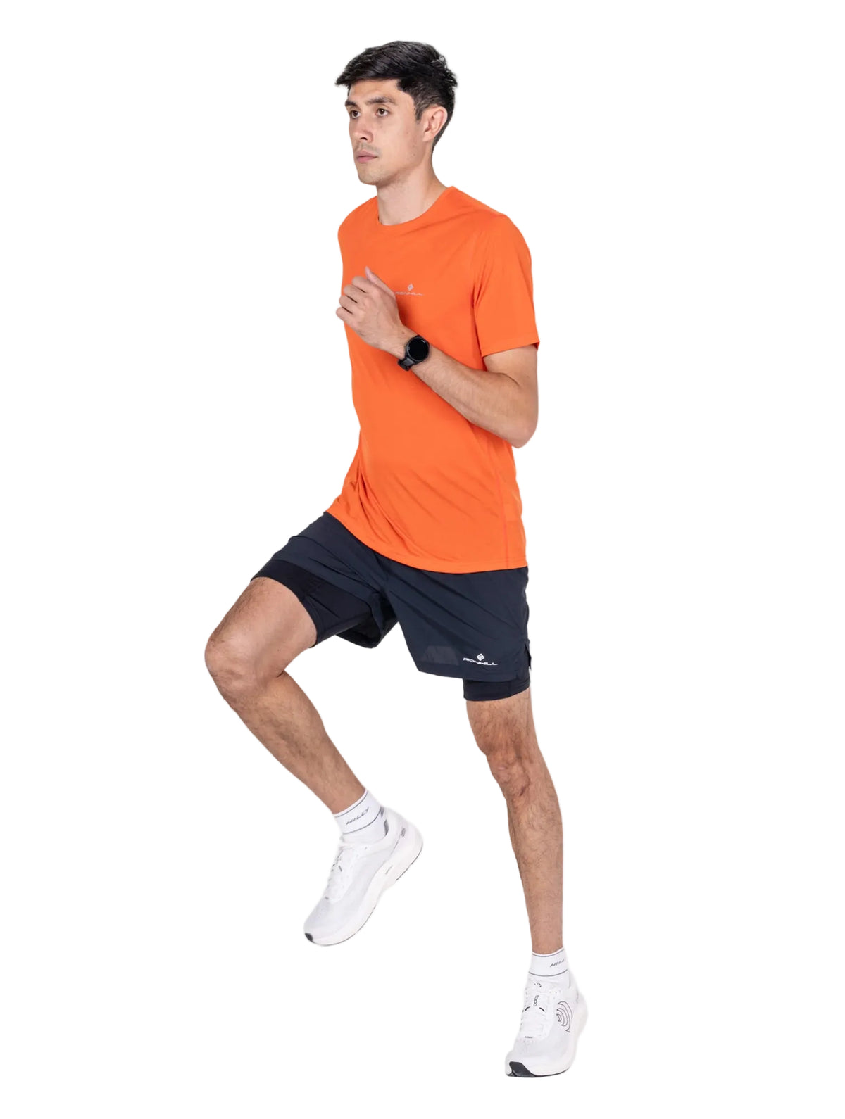 Ronhill Men's Core S/S Tee in Ronhill Red - worn, front, running