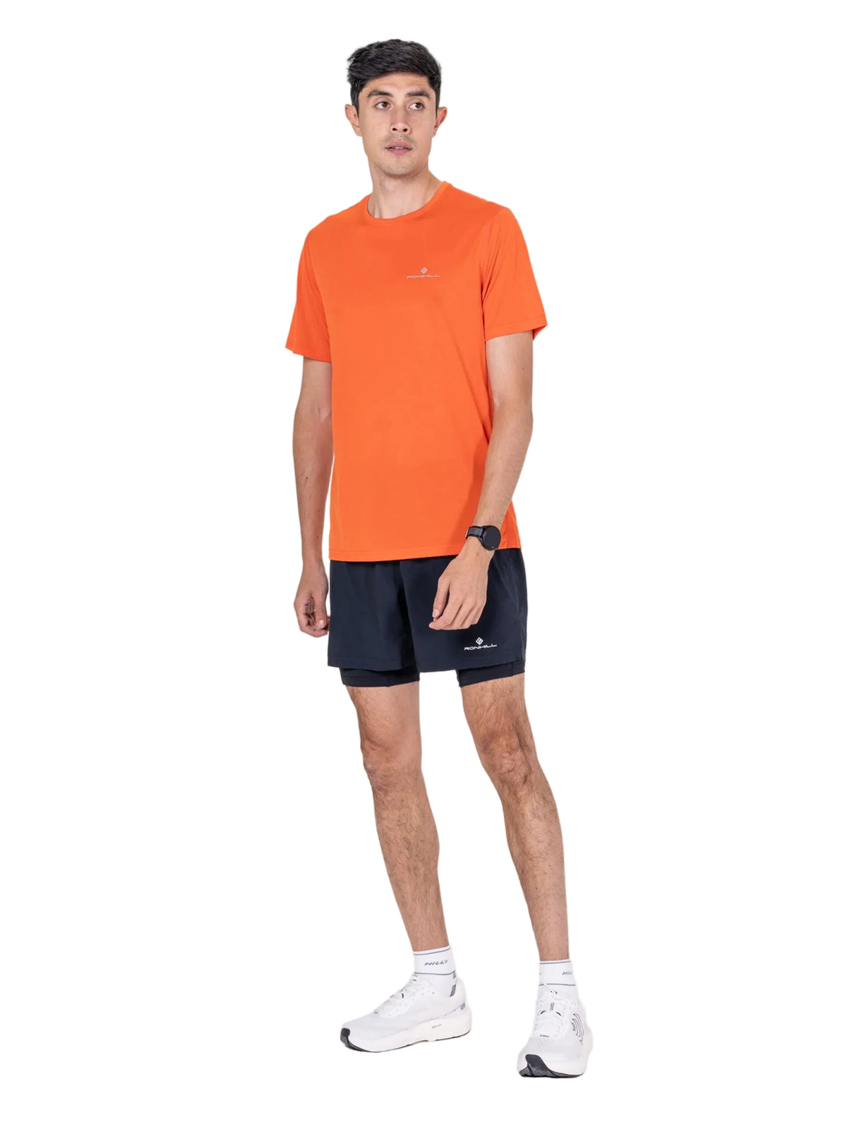 Ronhill Men's Core S/S Tee in Ronhill Red - worn, front, walking