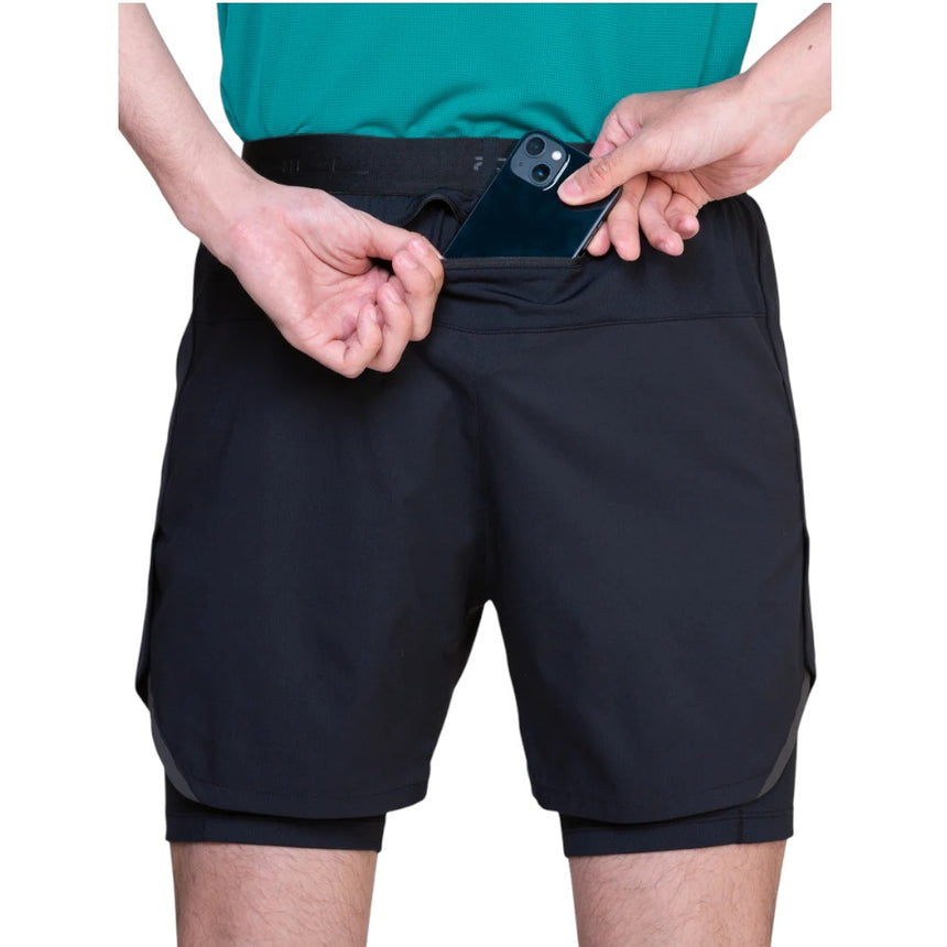 Ronhill Men's Tech 5" Twin Short in All Black - secure pocket detail
