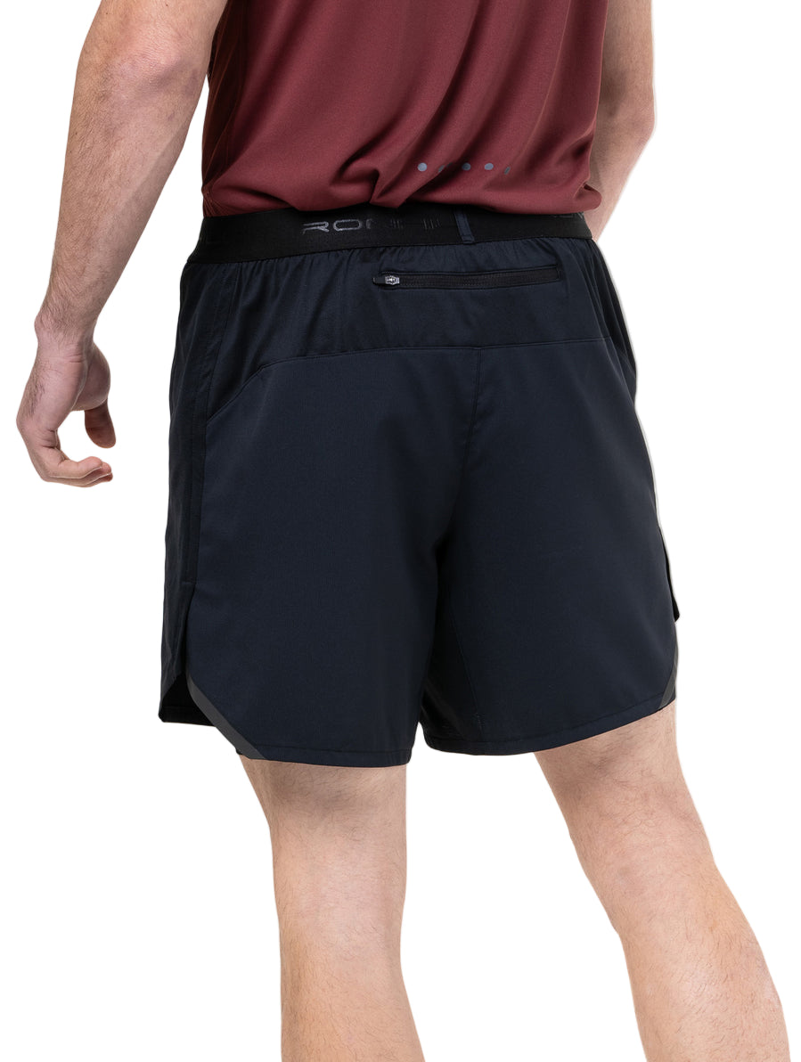 Ronhill Men's Tech 7" Twin Short in All Black - secure pocket detail