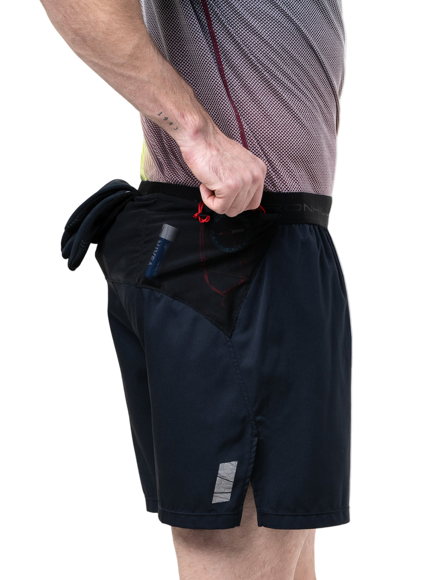 Ronhill Men's Tech All-Terrain 5" Short in All Black - stash pocket detail, alternate angle