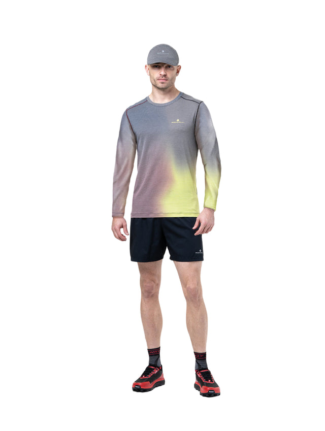 Ronhill Men's Tech Golden Hour L/S Tee in Acid Merge - worn, front
