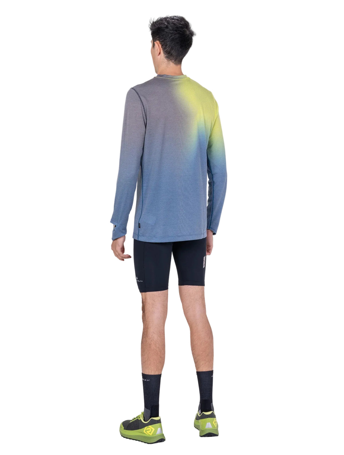 Ronhill Men's Tech Golden Hour L/S Tee in Glacier Merge - worn, back