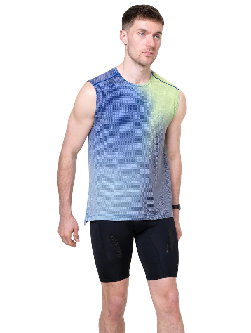Ronhill Men's Tech Golden Hour Tank in Fluo Green Merge - detail, 1