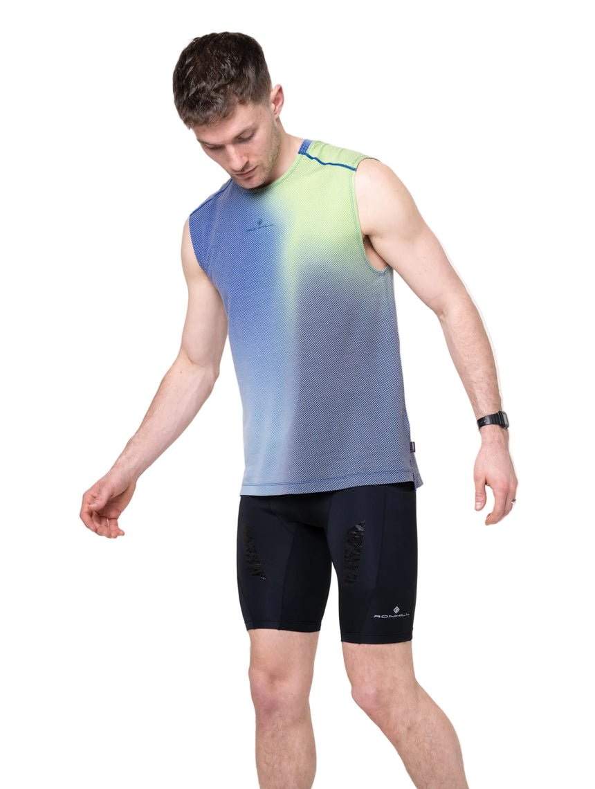 Ronhill Men's Tech Golden Hour Tank in Fluo Green Merge - detail, 2