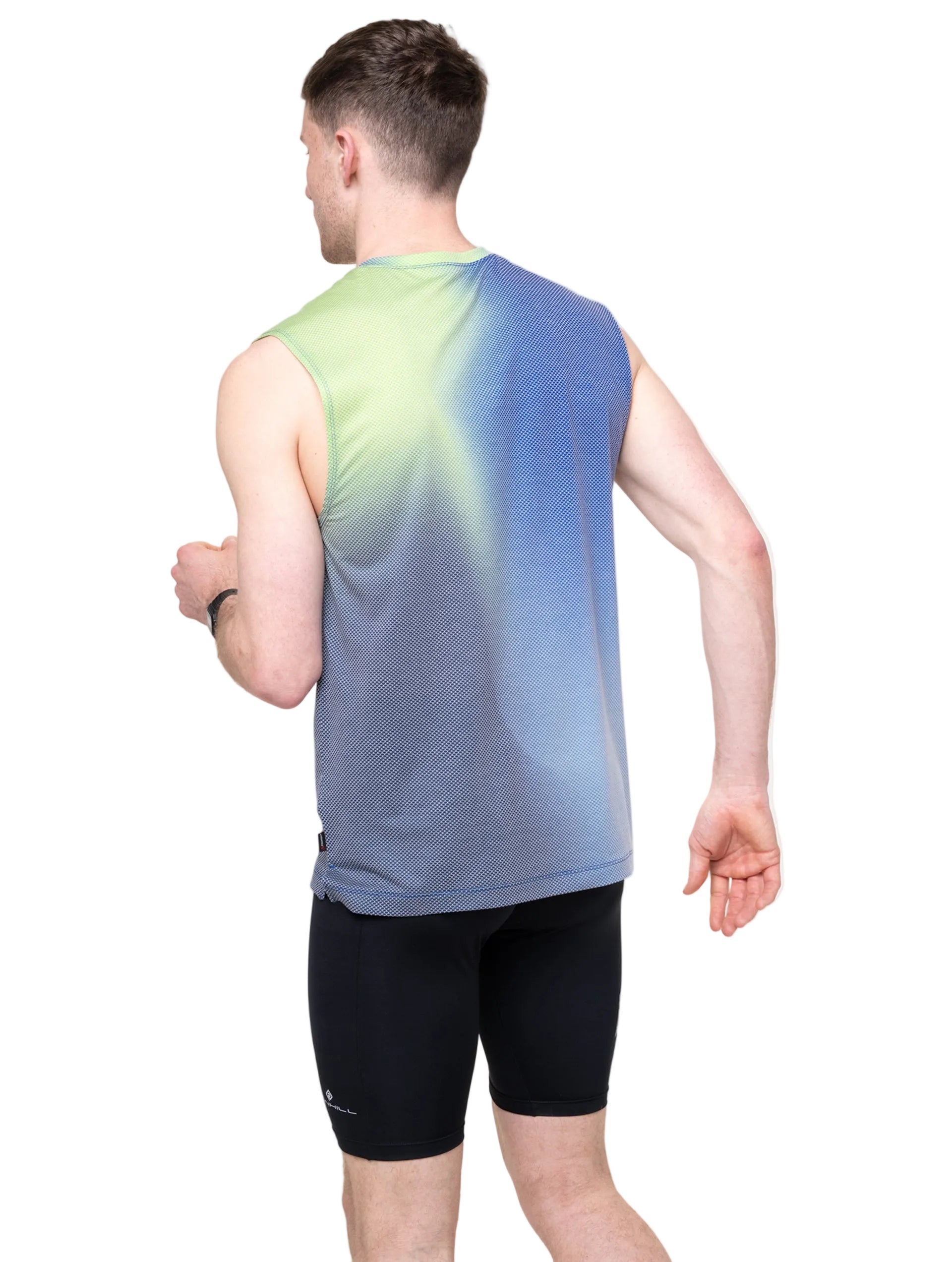 Ronhill Men's Tech Golden Hour Tank in Fluo Green Merge - detail, 4