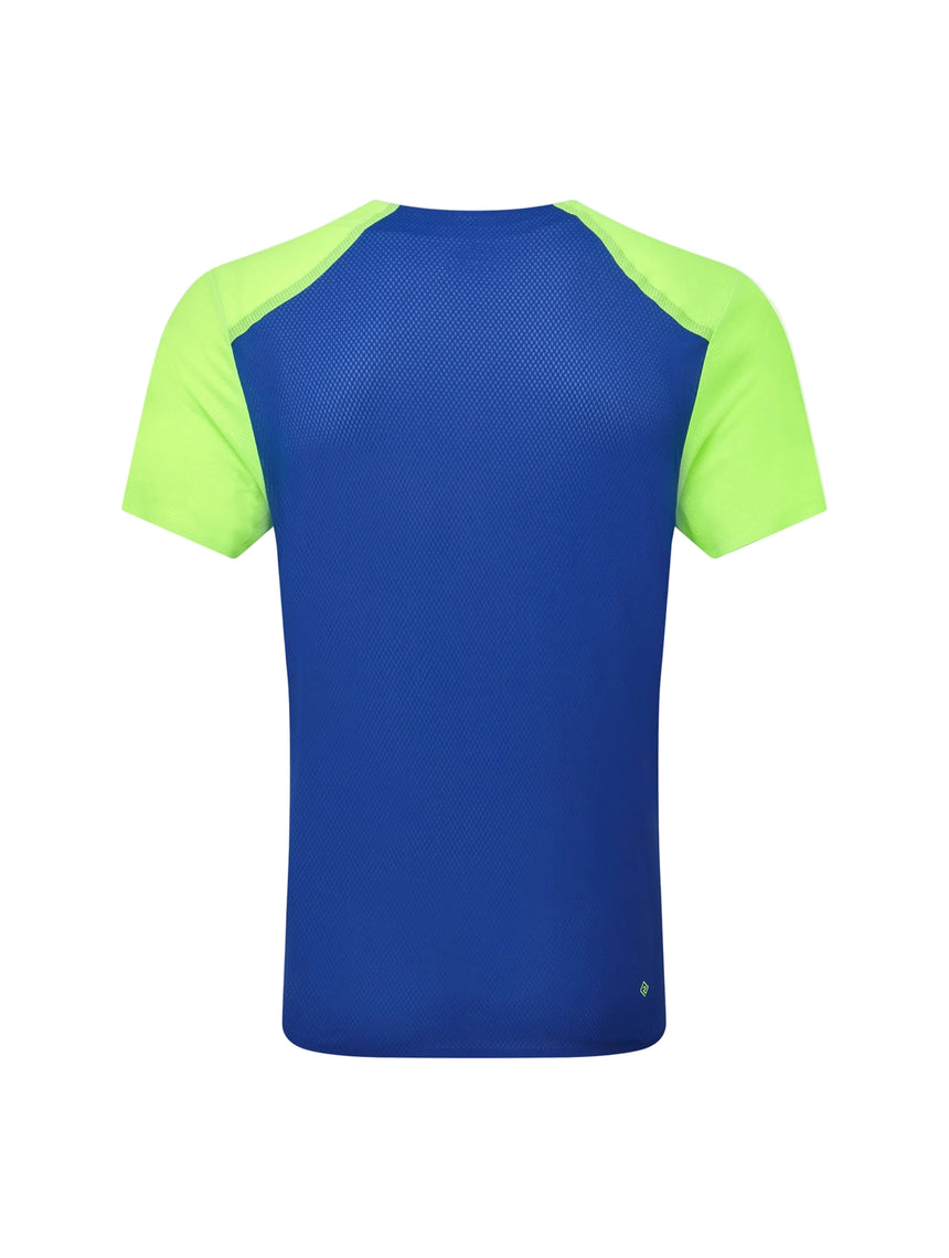 Ronhill Men's Tech Race S/S Tee in Fluo Green/Dark Cobalt - back