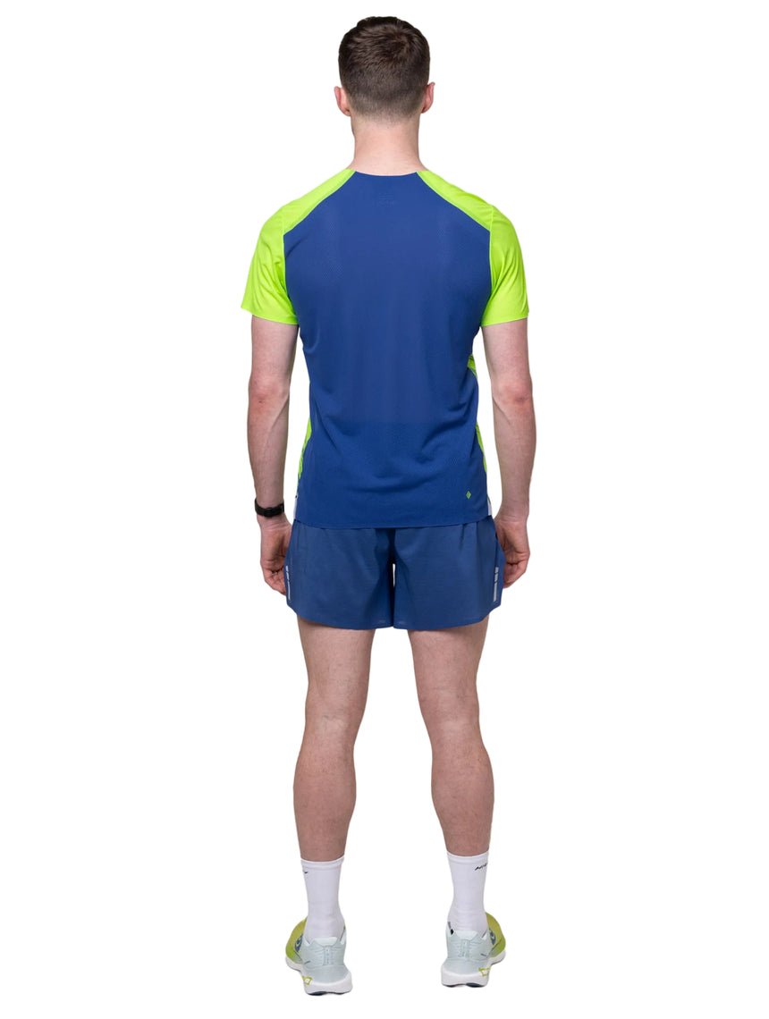 Ronhill Men's Tech Race S/S Tee in Fluo Green/Dark Cobalt - detail, 5