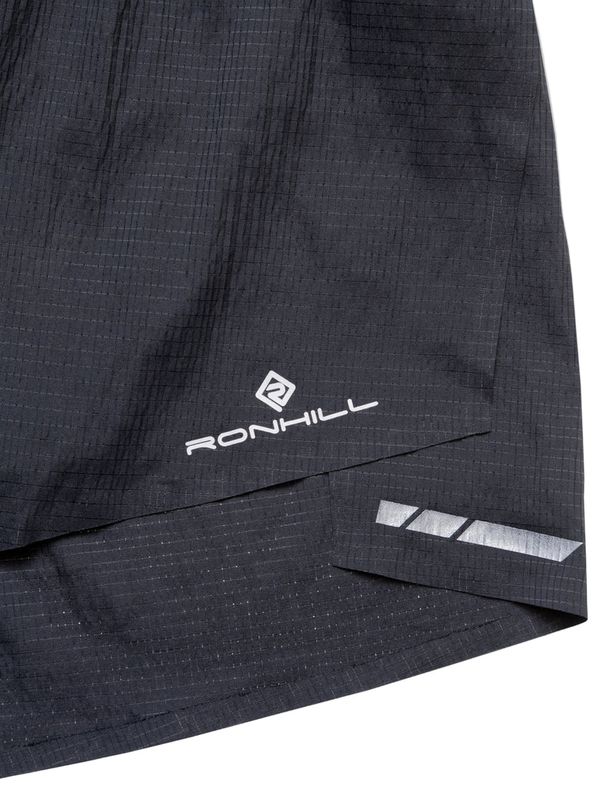 Ronhill Men's Tech Race Short in All Black - side split detail, 2