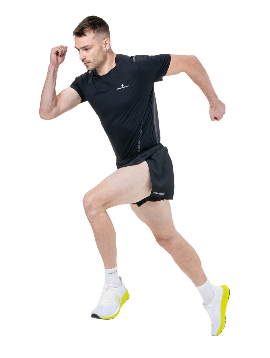 Ronhill Men's Tech Race Short in All Black - side split detail