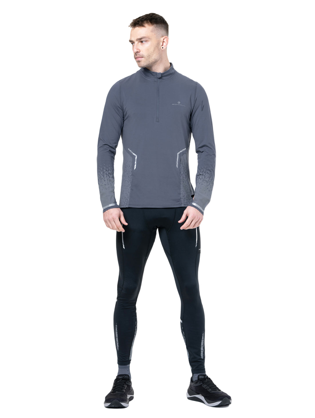 Ronhill Men's Tech Reflect 1/2 Zip in Anchor/Reflect - worn, front