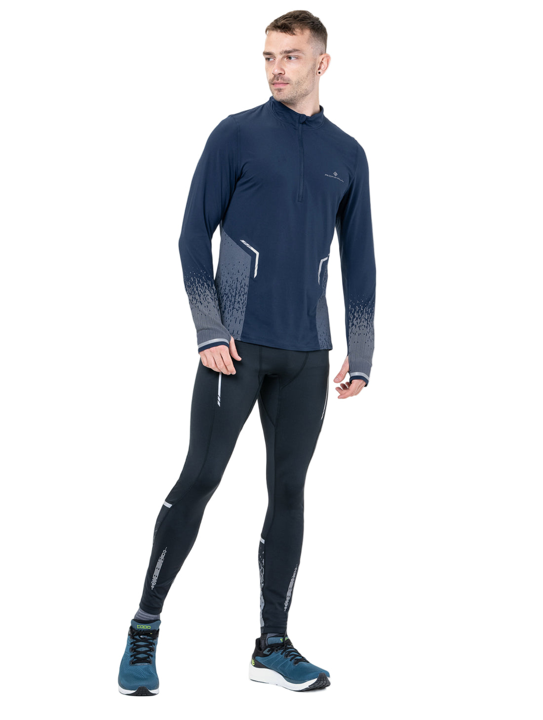 Ronhill Men's Tech Reflect 1/2 Zip in Dark Navy/Reflect - front, fit