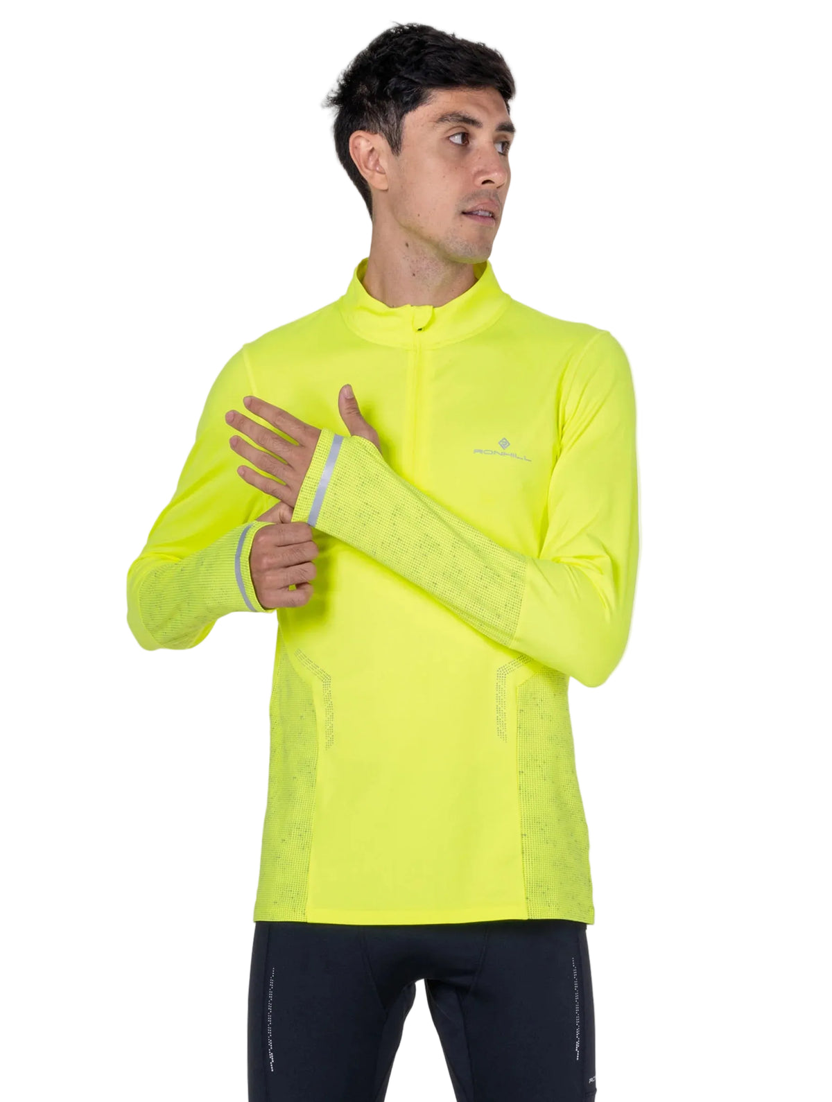 Ronhill Men's Tech Reflect 1/2 Zip in Fluo Zest/Reflect - Lifestyle Front