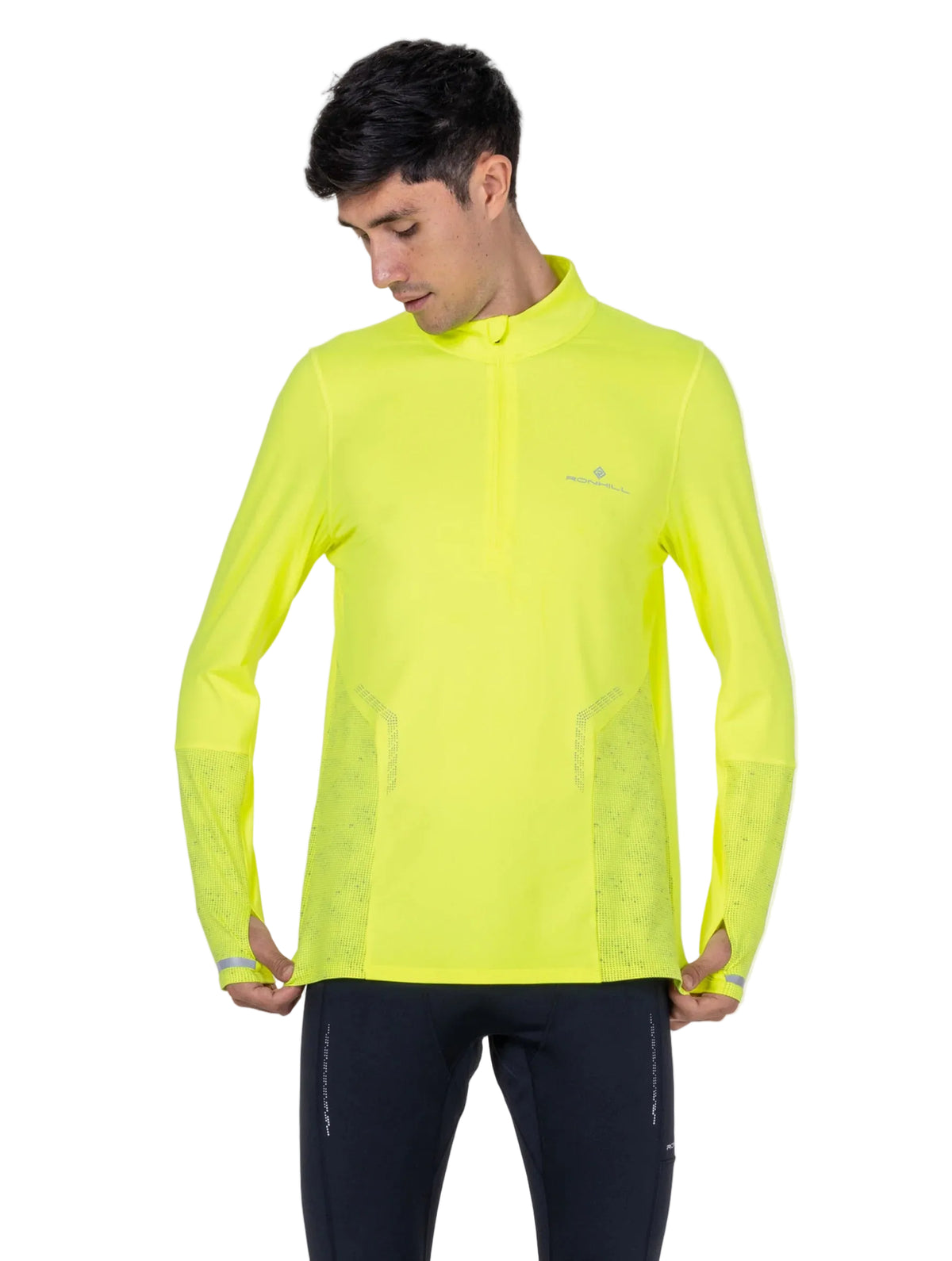 Ronhill Men's Tech Reflect 1/2 Zip in Fluo Zest/Reflect - Studio Front Standing