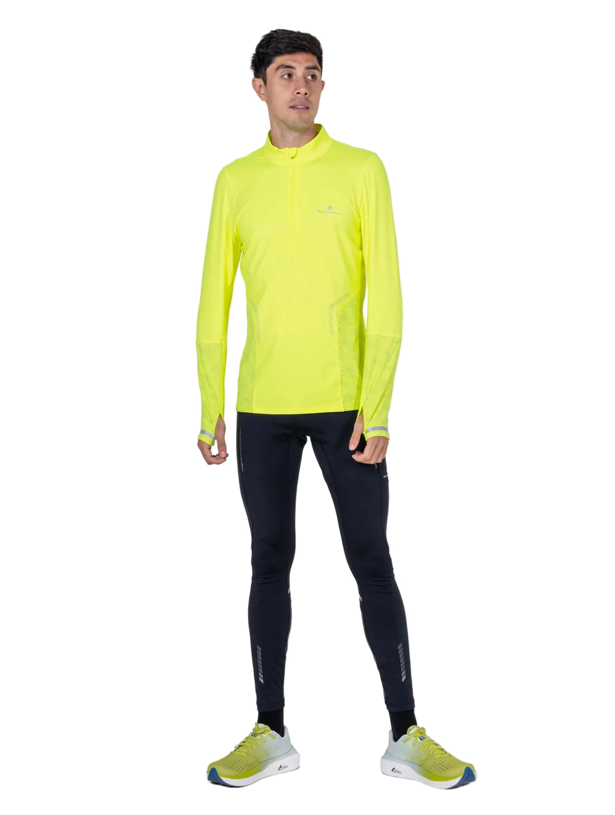 Ronhill Men's Tech Reflect 1/2 Zip in Fluo Zest/Reflect - Studio Front Walking