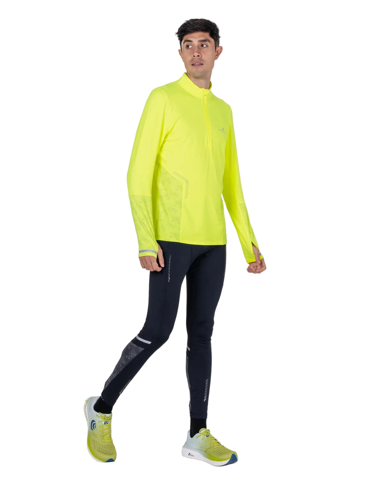 Ronhill Men's Tech Reflect 1/2 Zip in Fluo Zest/Reflect - Studio Side Walking