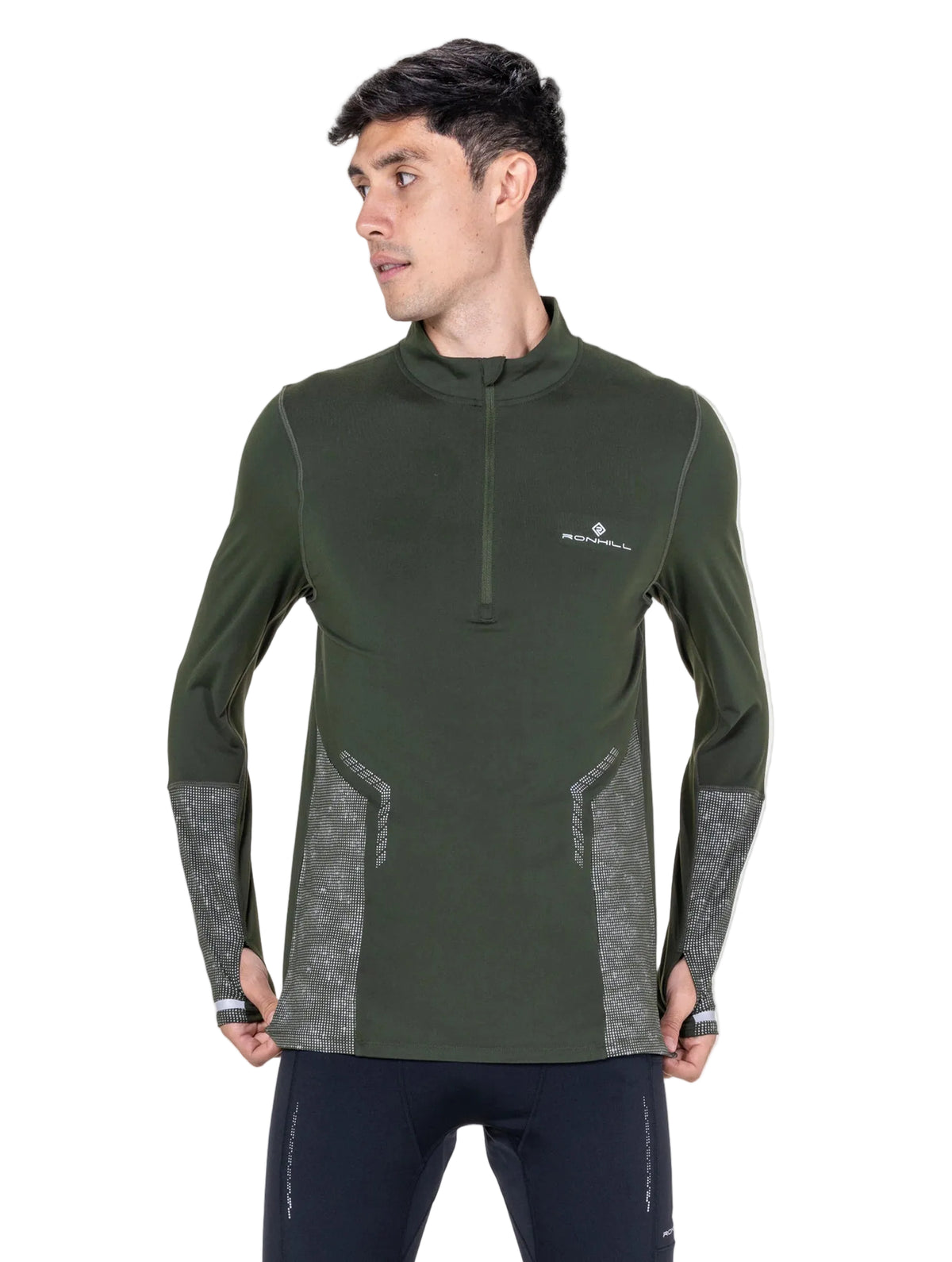 Ronhill Men's Tech Reflect 1/2 Zip in Kelp/Reflect - Studio Front Angle