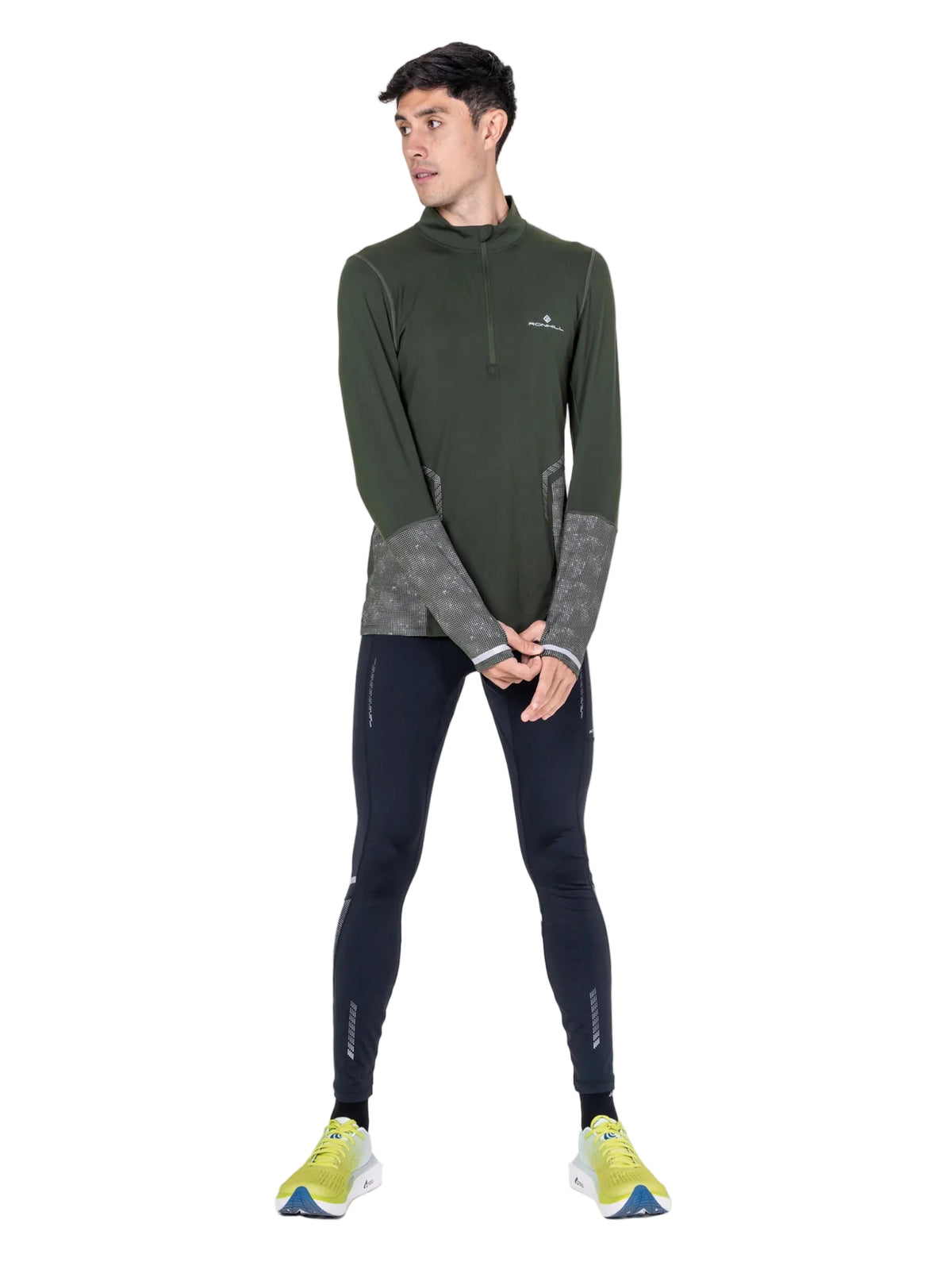 Ronhill Men's Tech Reflect 1/2 Zip in Kelp/Reflect - Studio Front Standing Alt