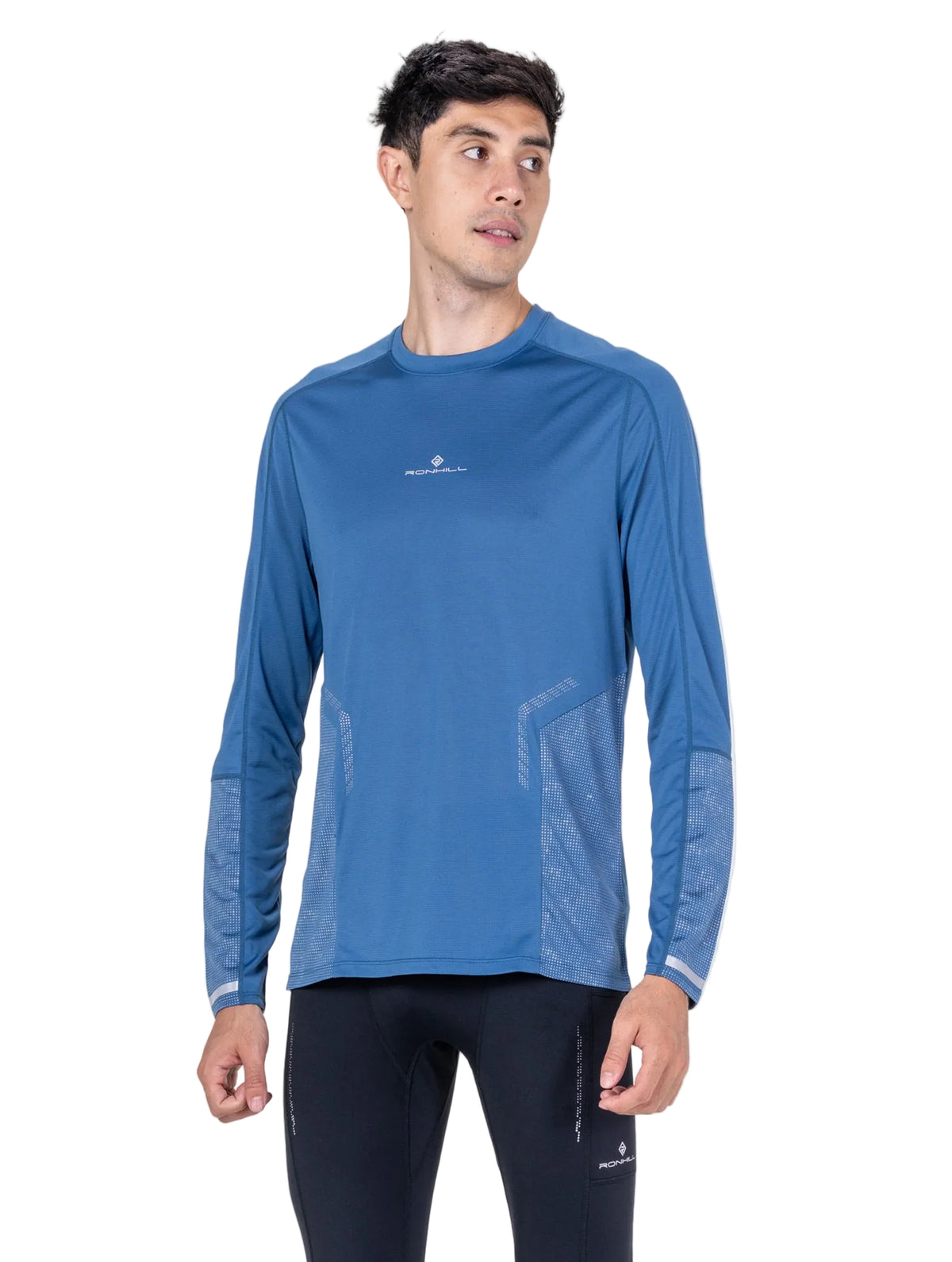 Ronhill Men's Tech Reflect L/S Tee in Glacier/Reflect - Studio Front Close