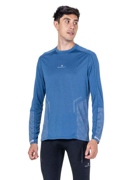 Ronhill Men's Tech Reflect L/S Tee in Glacier/Reflect - Studio Front Close