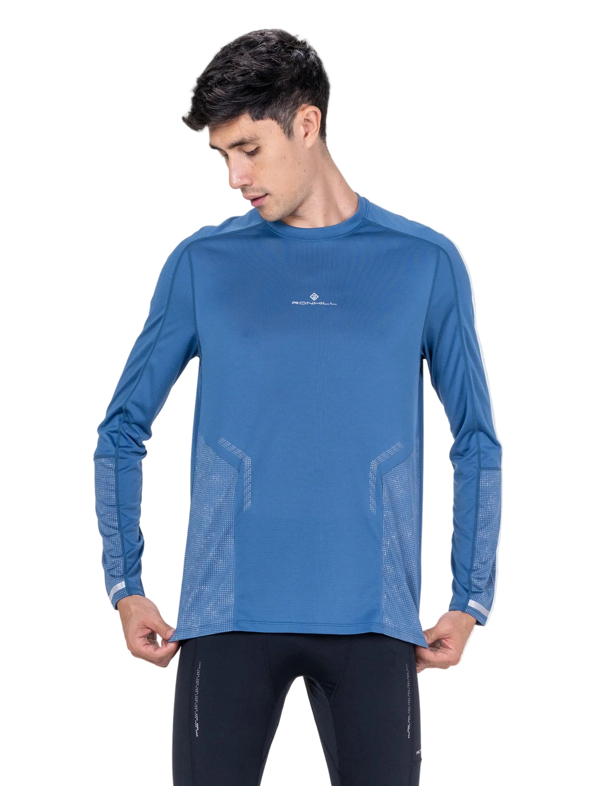 Ronhill Men's Tech Reflect L/S Tee in Glacier/Reflect - Studio Front Standing
