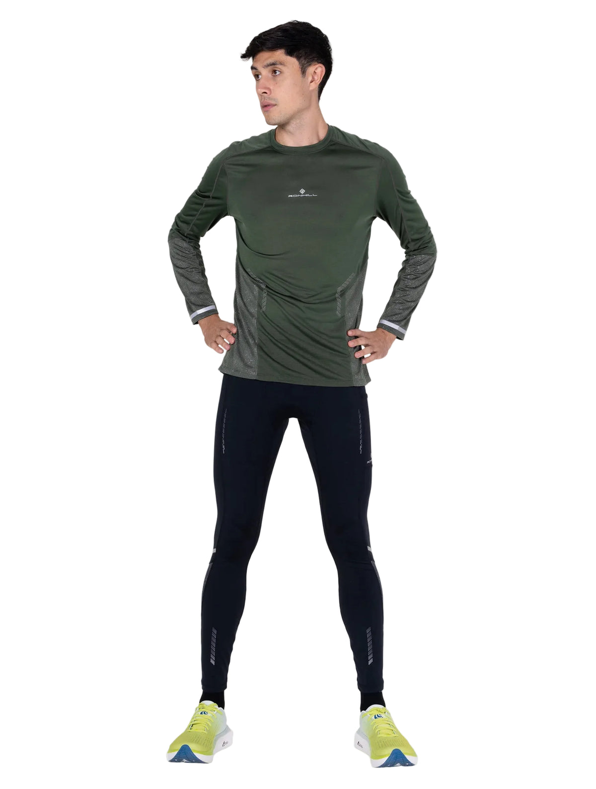 Ronhill Men's Tech Reflect L/S Tee in Kelp/Reflect - Studio Front Standing Alt