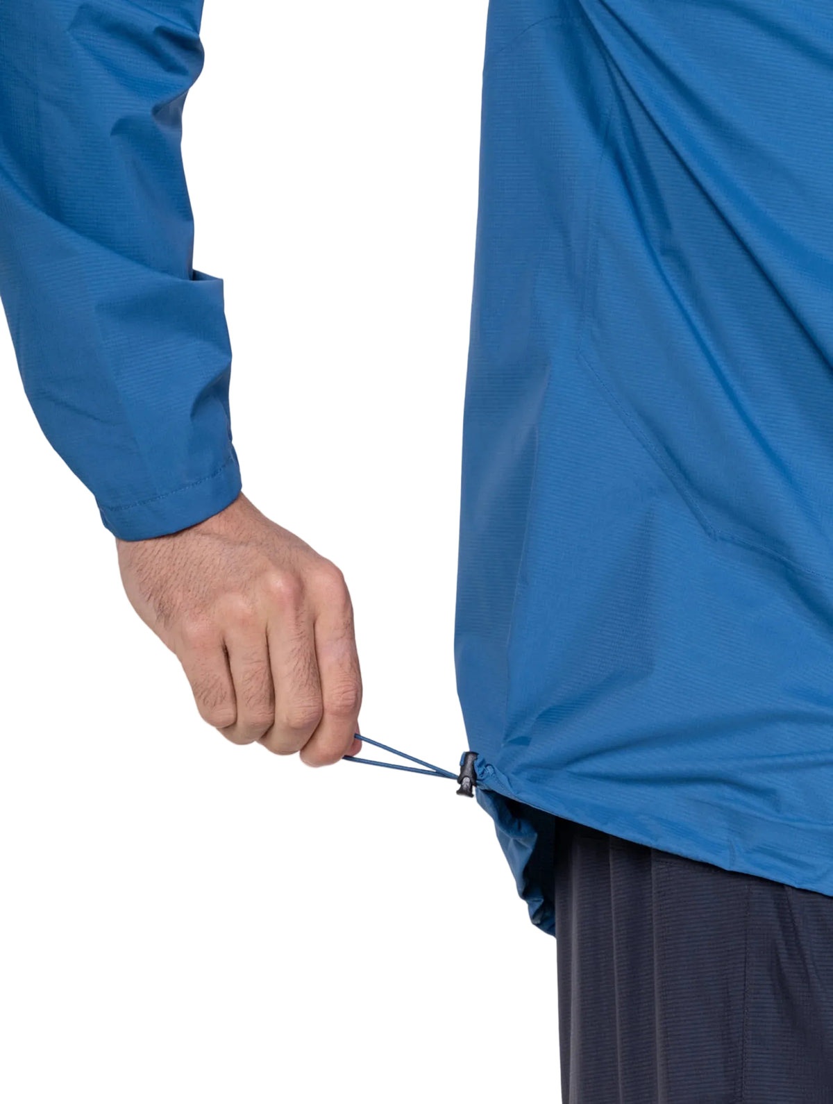 Ronhill Men's Tech Storm Jacket in Glacier/Ronhill Red - hem drawcord detail