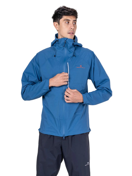 Ronhill Men's Tech Storm Jacket in Glacier/Ronhill Red - worn