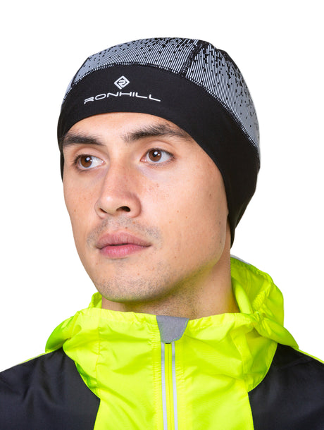 Ronhill Reflect Beanie in Fluo Yellow/Reflect - worn