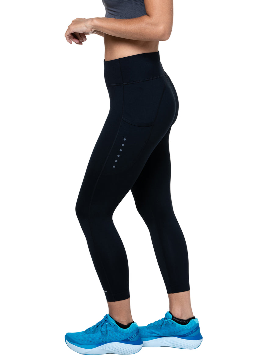 Ronhill Women's Core Crop Tight in Black/Bright White - front, fit