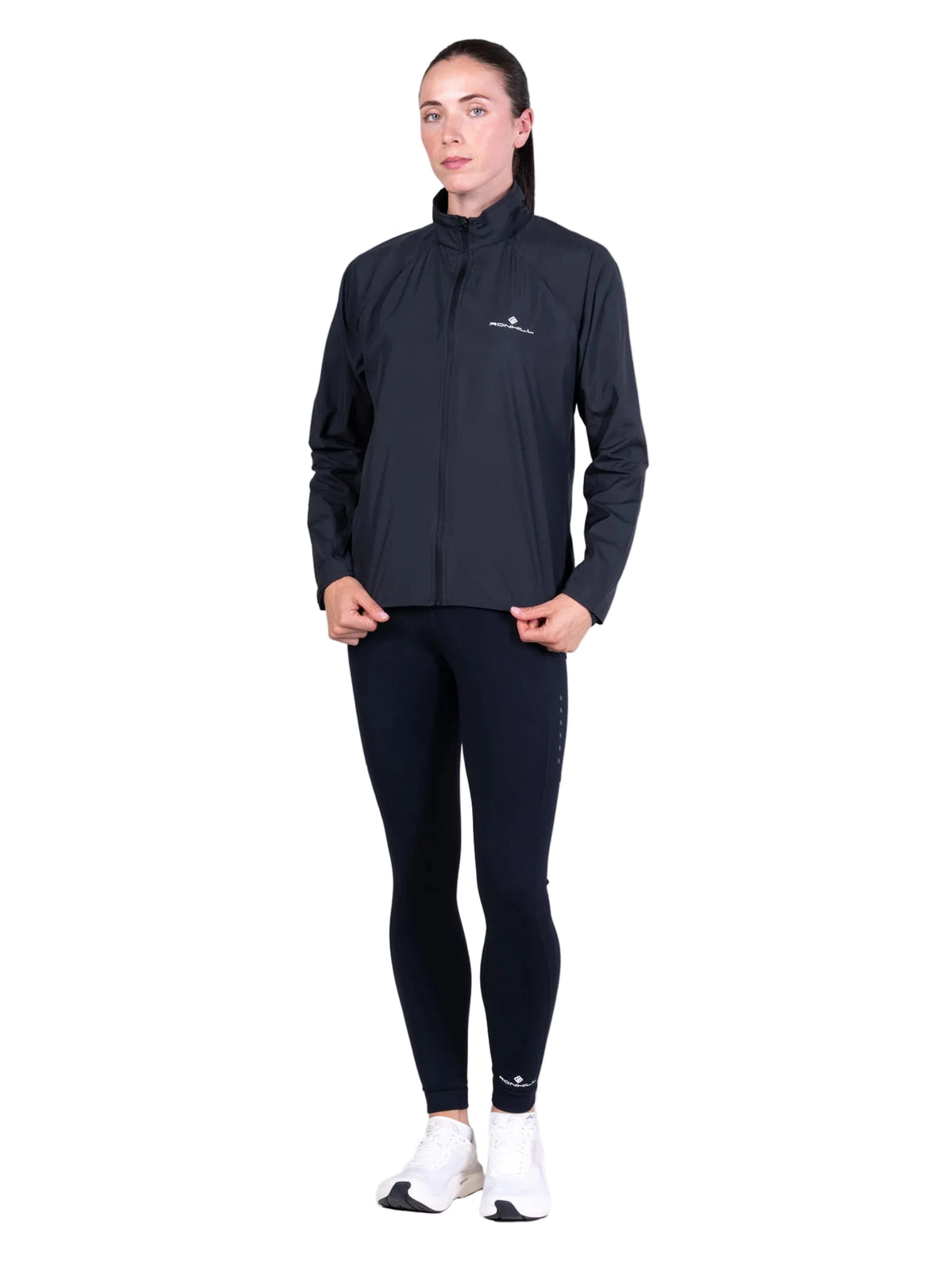 Ronhill Women's Core Jacket in Black/Bright White - three-quarter