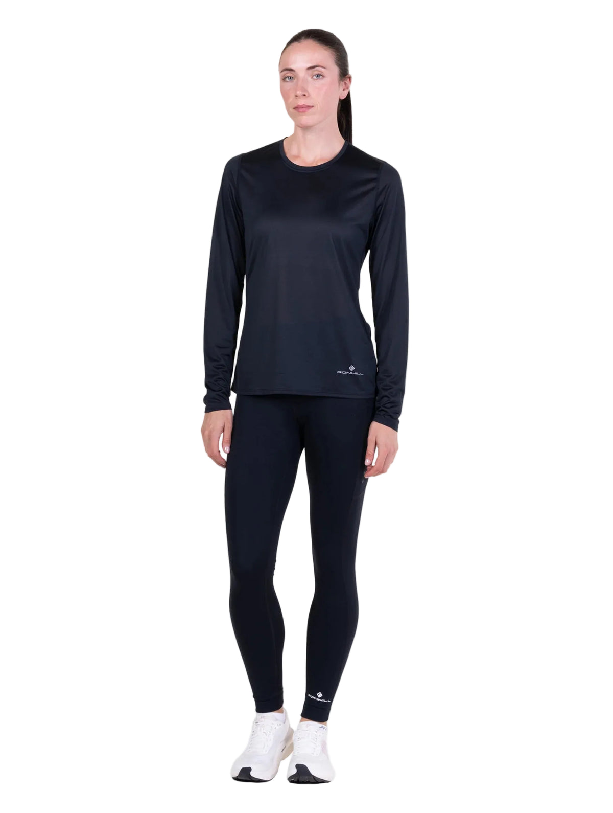 Ronhill Women's Core L/S Tee in Black - worn, front