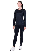 Ronhill Women's Core L/S Tee in Black - worn, front, three-quarter