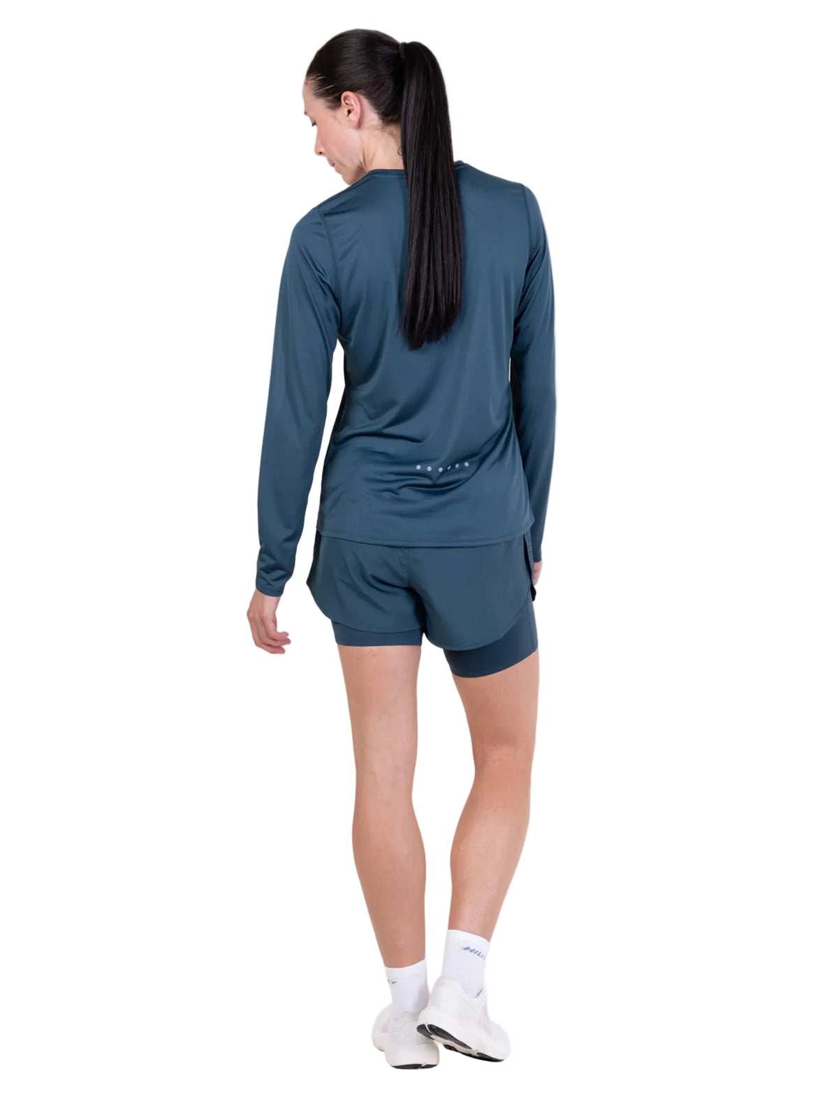 Ronhill Women's Core L/S Tee in Evening Haze - worn, back, three-quarter