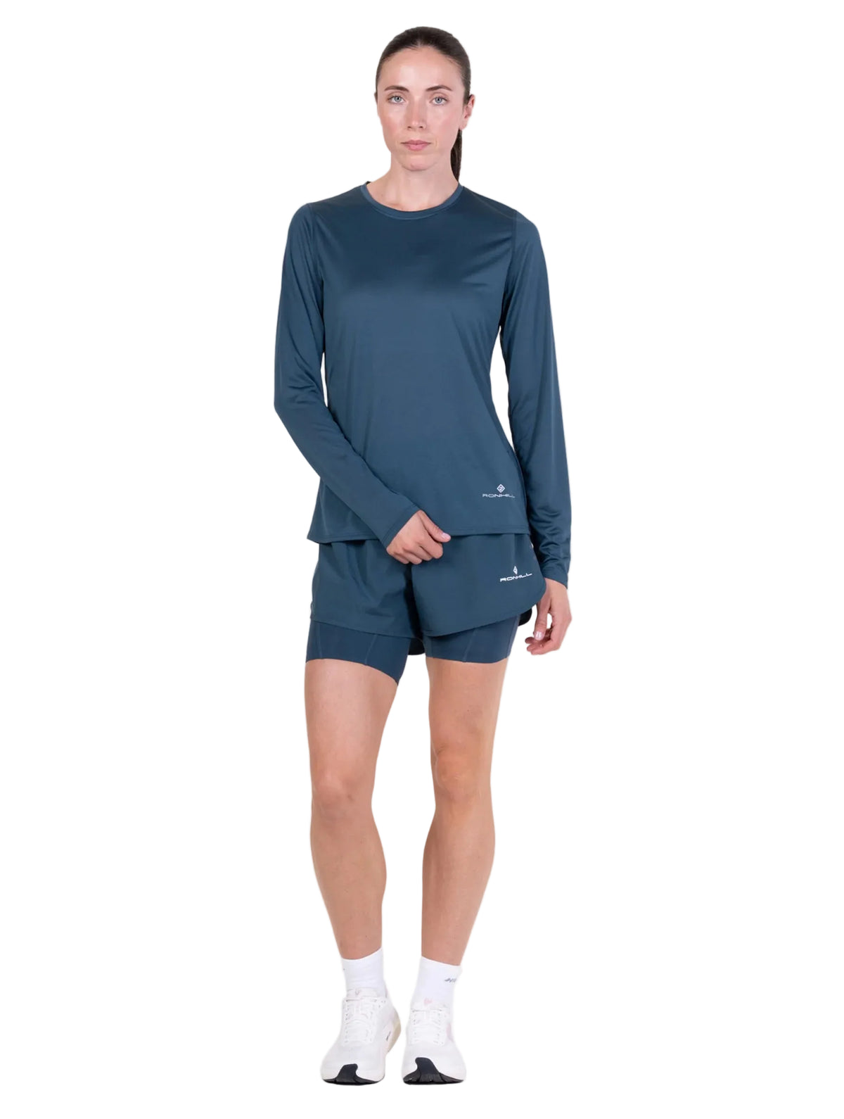 Ronhill Women's Core L/S Tee in Evening Haze - worn, front