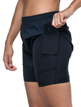 Ronhill Women's Core Twin Short in All Black - thigh stash pocket detail