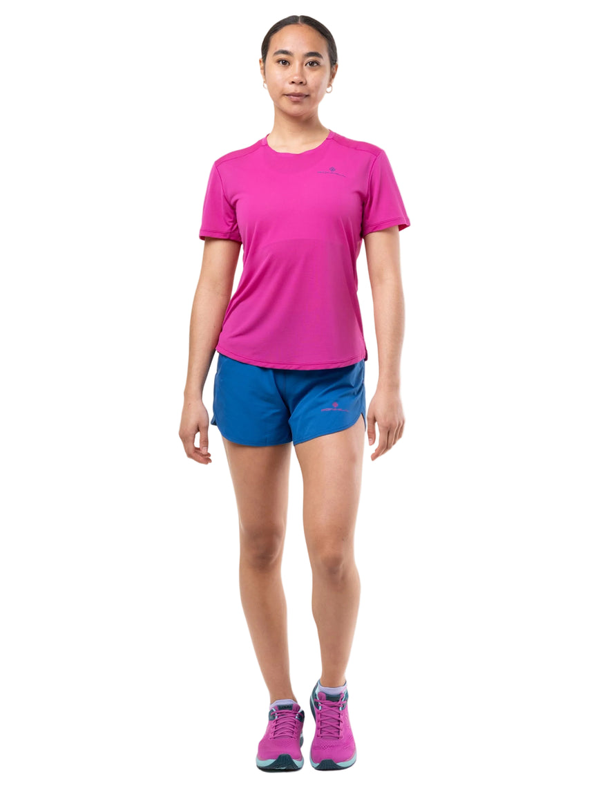 Ronhill Women's Tech 4.5" Short in Classic Blue/Exuberance - detail, 3