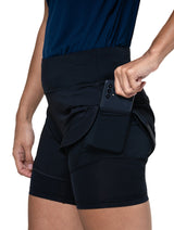 Ronhill Women's Tech 4.5" Twin Short in All Black - thigh stash pockets detail