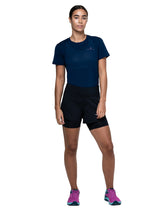 Ronhill Women's Tech 4.5" Twin Short in All Black - worn, front