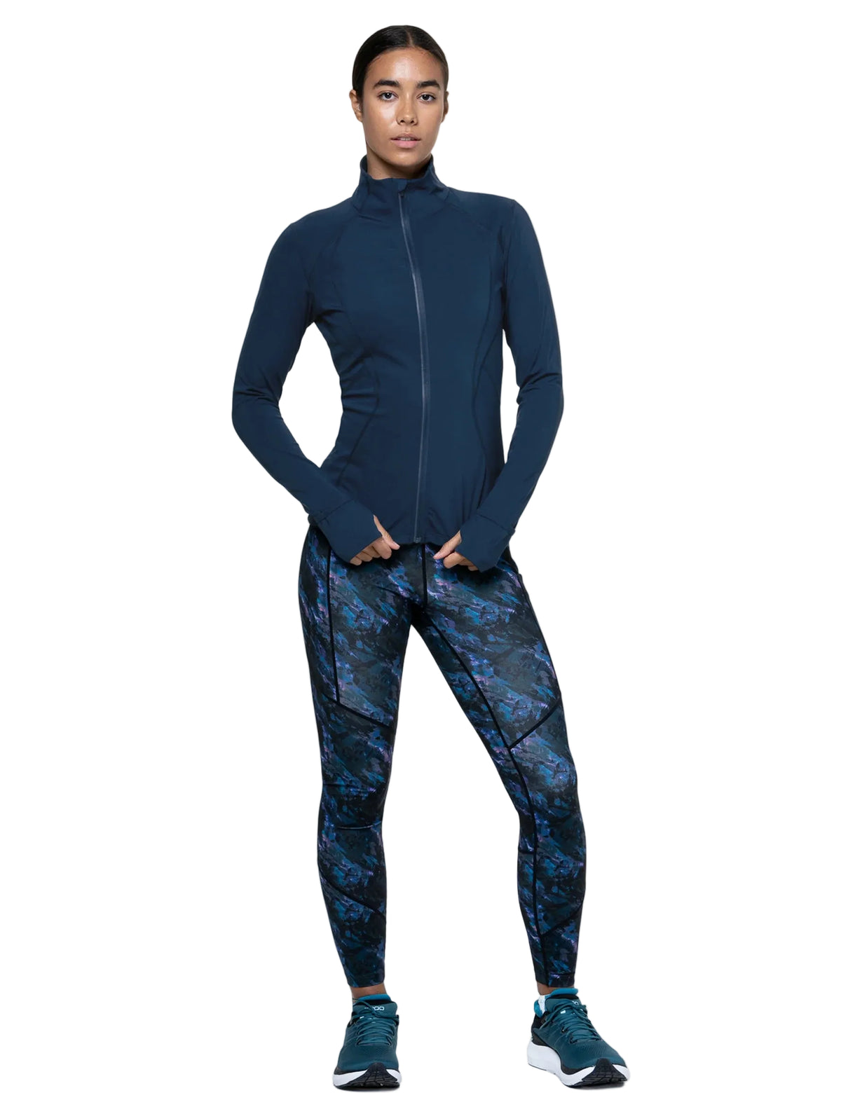 Ronhill Women's Tech Contour Jacket in Dark Navy - front, full body, worn